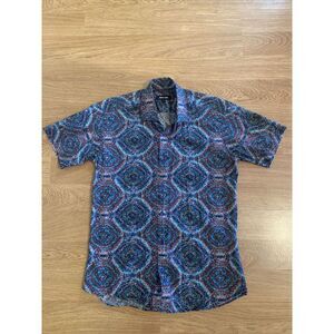 Jared Lang Shirt Men's Medium‎ Short Sleeve Button Up Multicolor Geometric